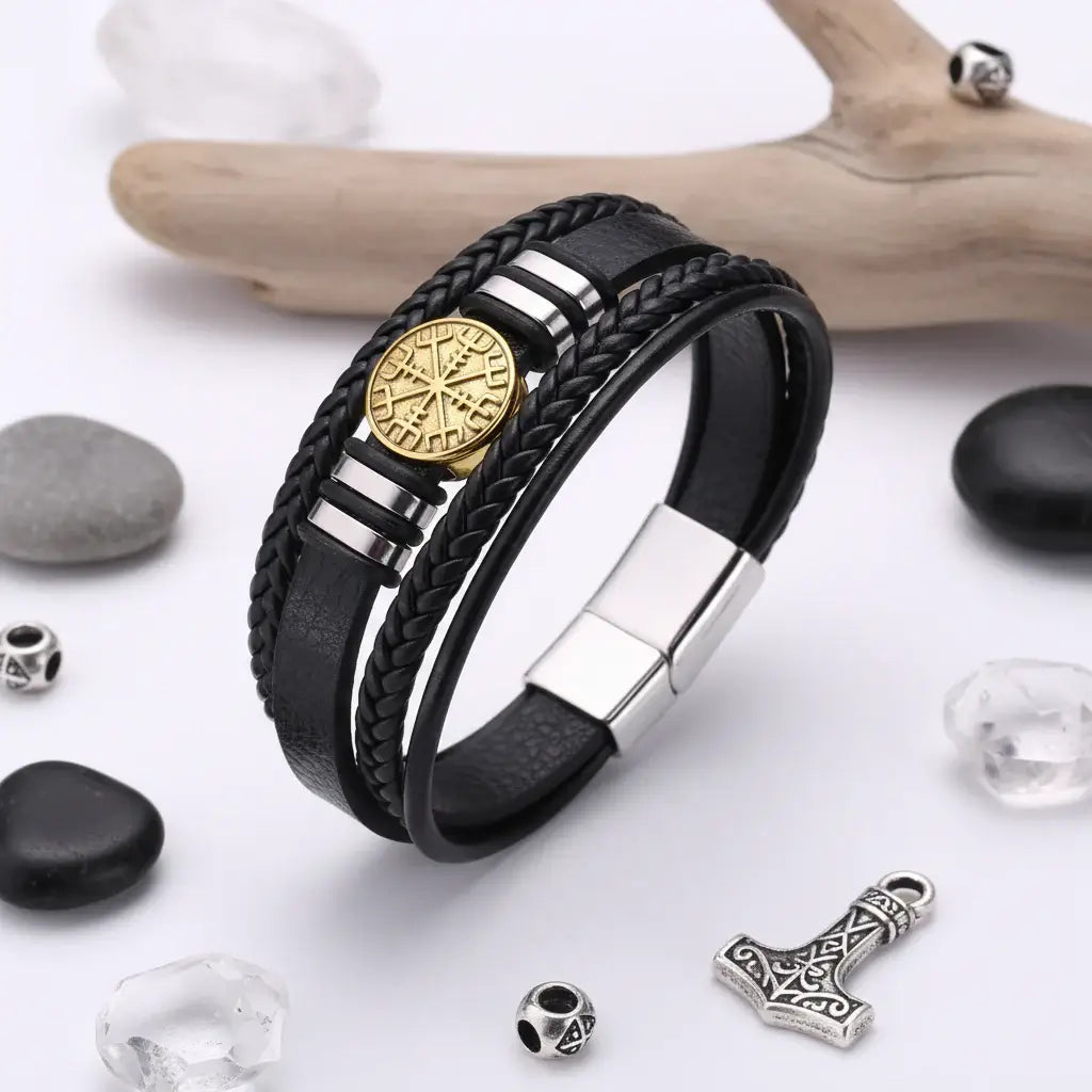 Wikinger Lederarmband für Herren Nordisches Magnetverschlussarmband für Herren